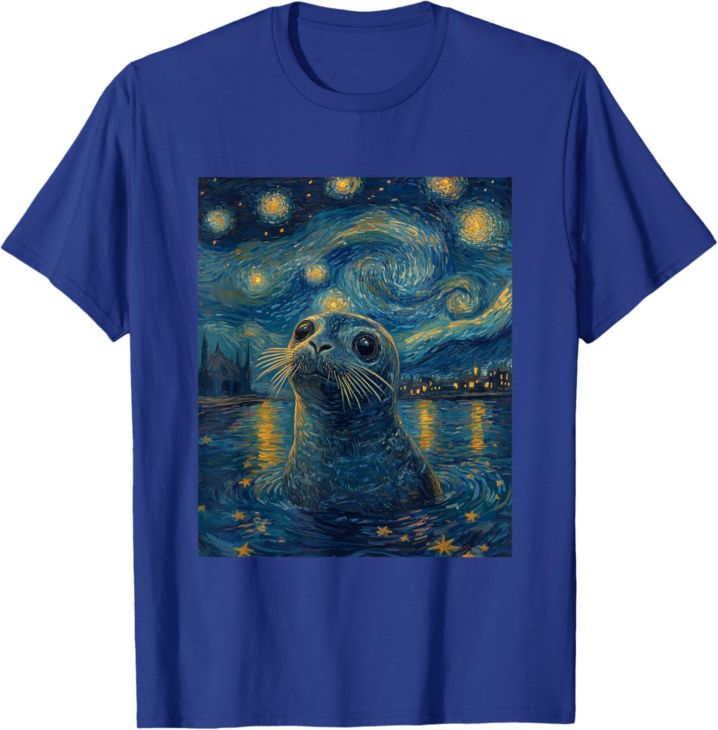 Cute Seal Sea Lion - Van Gogh Style - Starry Night Graphic T-Shirt - T-Shirt | Royal