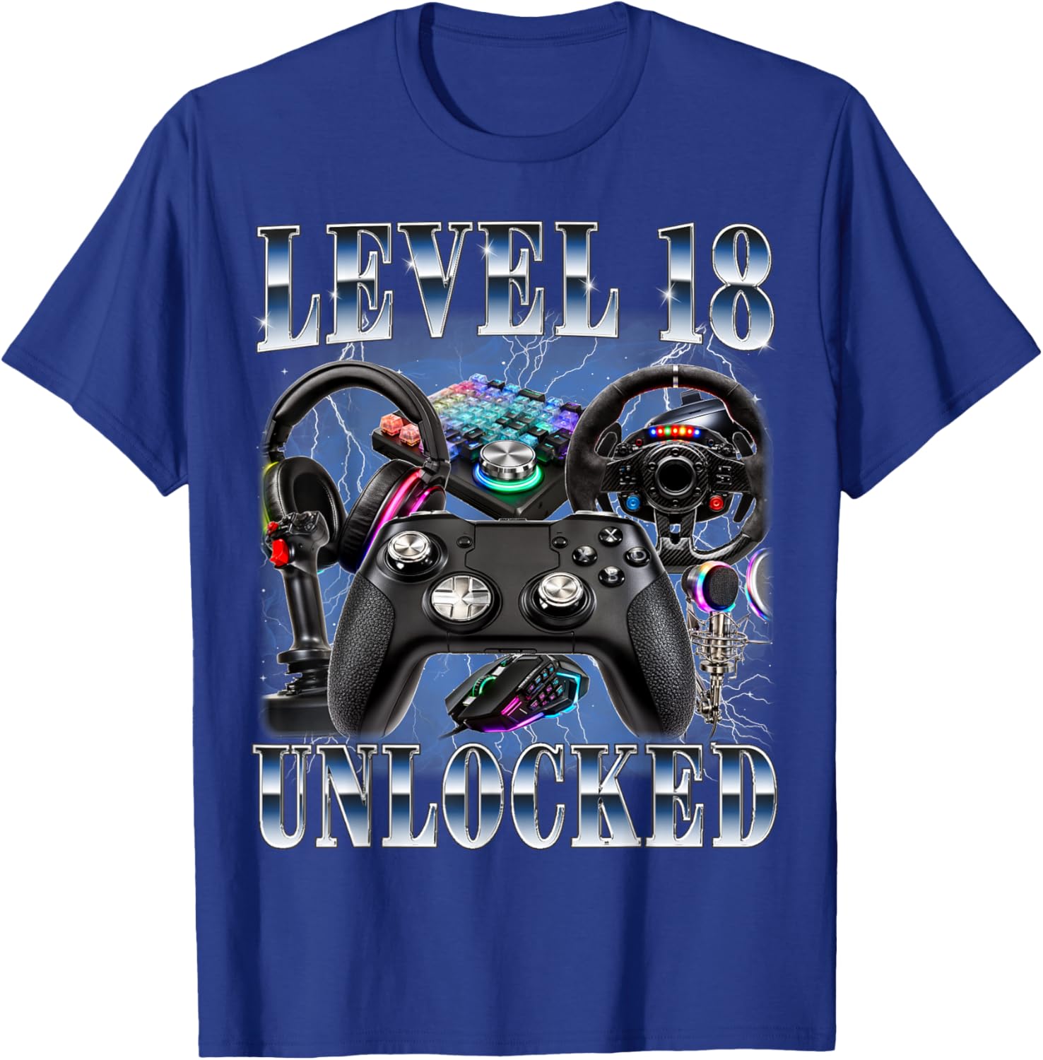 Level 18 Unlocked 18th Birthday Video Gamer Boy 18 Year Old T-Shirt - T-Shirt | Royal