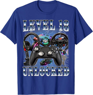 Level 18 Unlocked 18th Birthday Video Gamer Boy 18 Year Old T-Shirt - T-Shirt | Royal