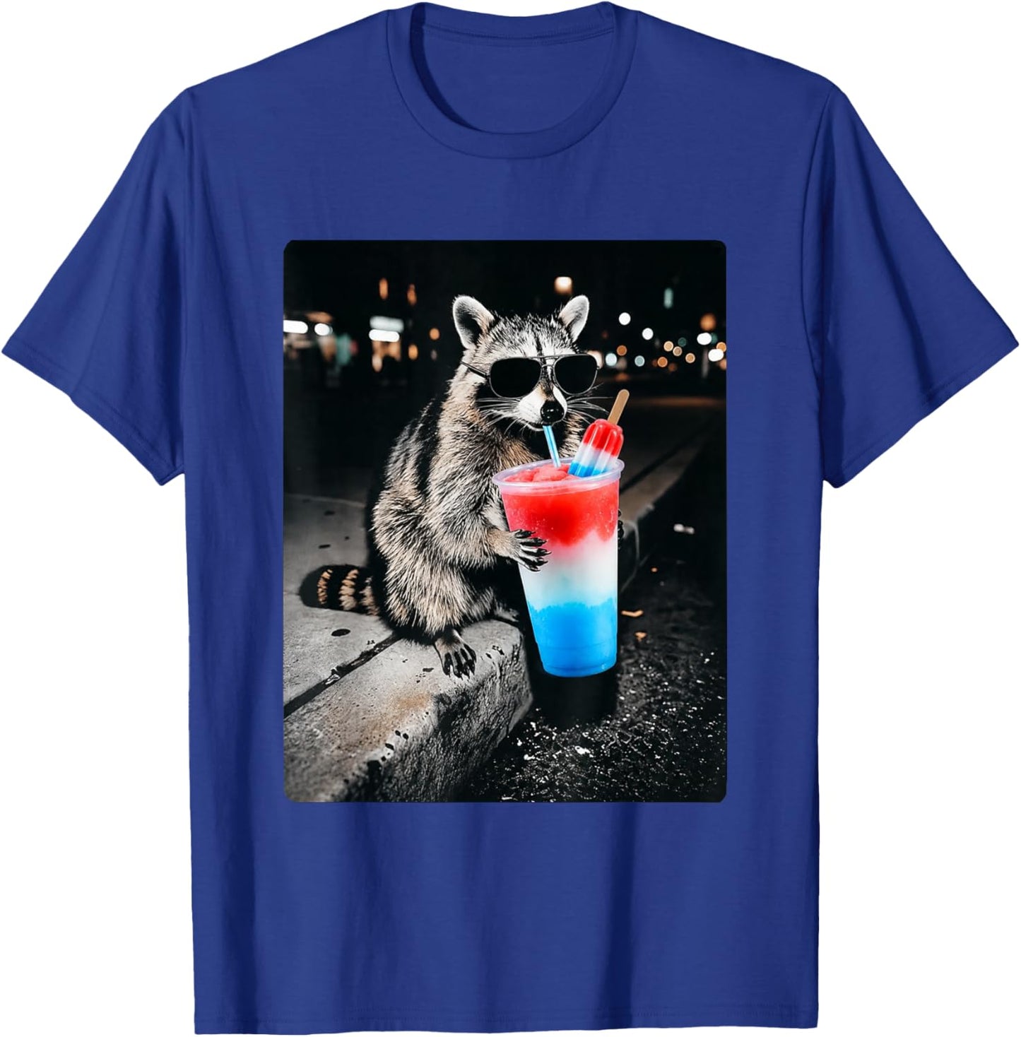 Patriotic Red White Blue USA 4th of July Racoon Drinking T-Shirt - T-Shirt | Royal