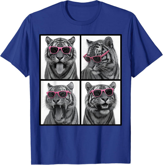 Animals Photo Funny Tiger Wearing Sunglasses Photobooth T-Shirt - T-Shirt | Royal