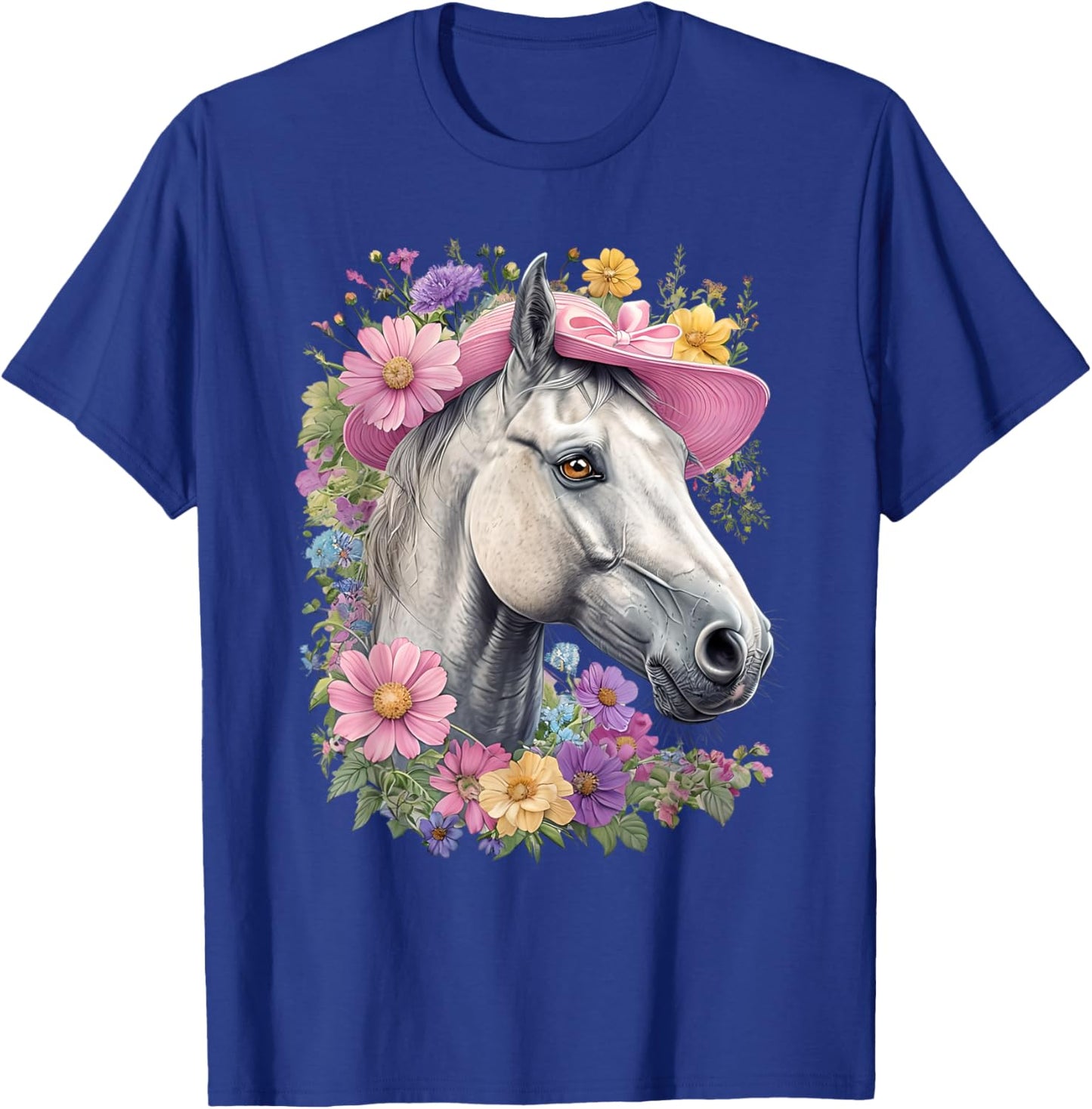 Derby Horse With Pink Sun Hat Women's Horse Racing Design T-Shirt - T-Shirt | Royal