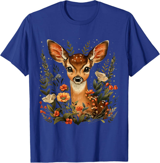 Cottagecore Floral Deer , Small, Black T-Shirt - T-Shirt | Royal