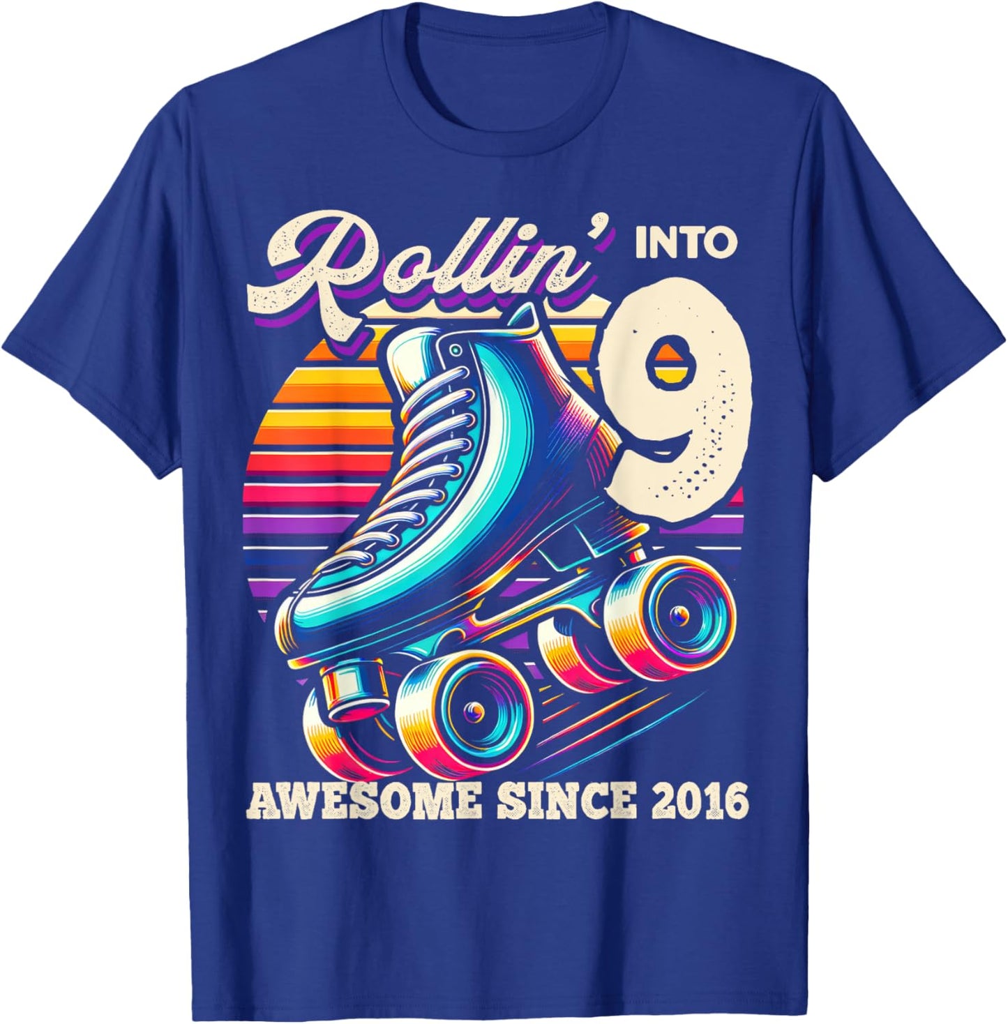 Birthday Roller Skating 9th Girls Rollin into 9 Skate Party T-Shirt - T-Shirt | Royal