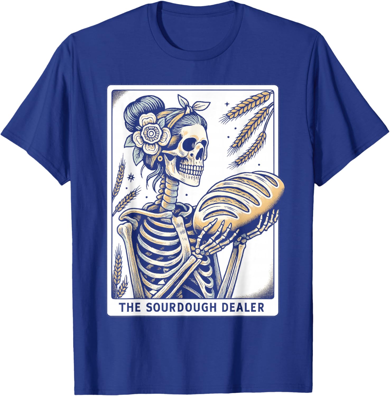 Sourdough Bread Skeleton Tarot Card Homemaker Baking Art T-Shirt - T-Shirt | Royal