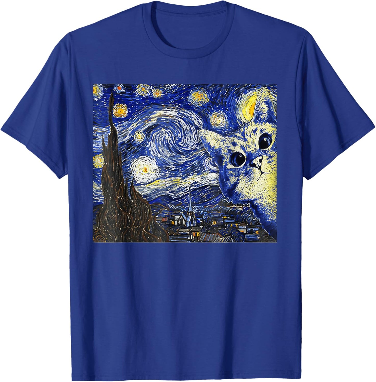 Cat , Starry Night Cat, Cat Shirt, Van Gogh Cat T-Shirt - T-Shirt | Royal