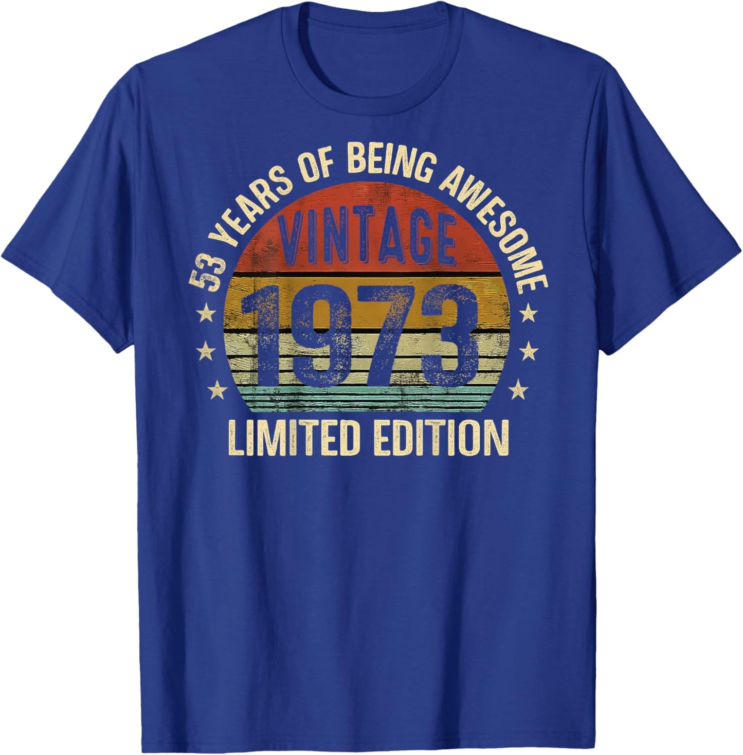 (ON Back) Vintage Awesome Since 1973 Retro 53rd Birthday T-Shirt - T-Shirt | Royal