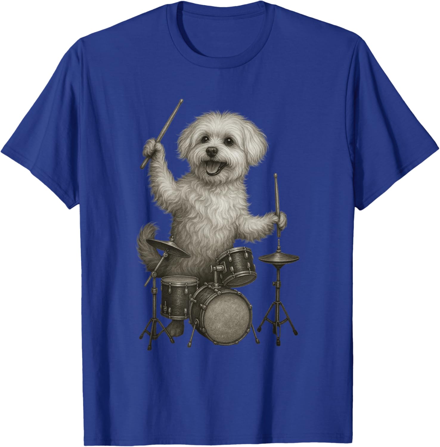 Maltese Dog Playing Drums Funny Drummer Dogs Lover T-Shirt - T-Shirt | Royal