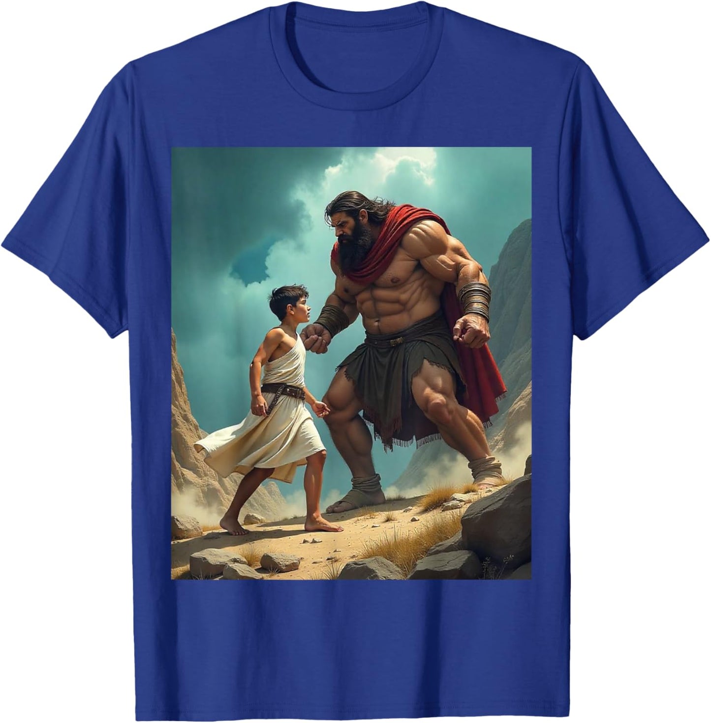 David and Goliath Bible Book of Samuel King David Painting T-Shirt - T-Shirt | Royal
