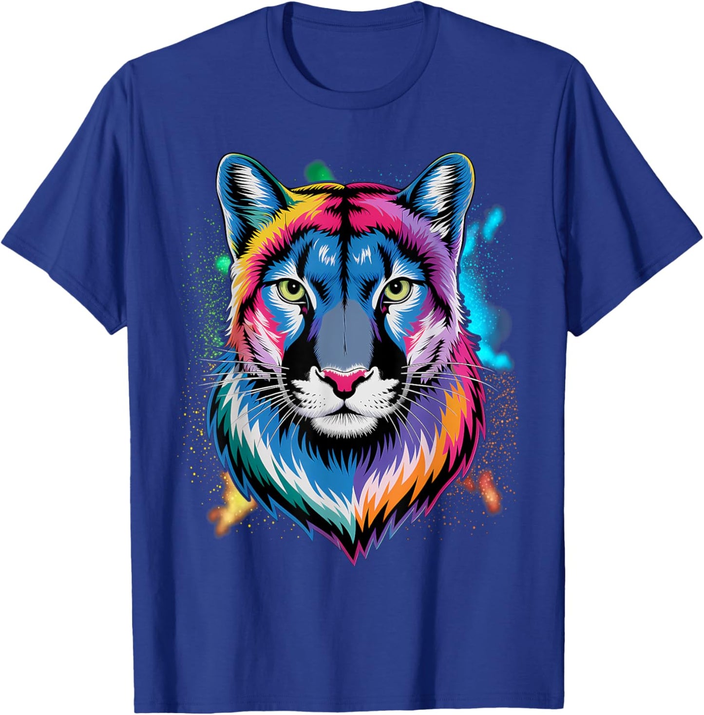 Puma Cougar Head Colorful Art Animals Watercolor Painting T-Shirt - T-Shirt | Royal