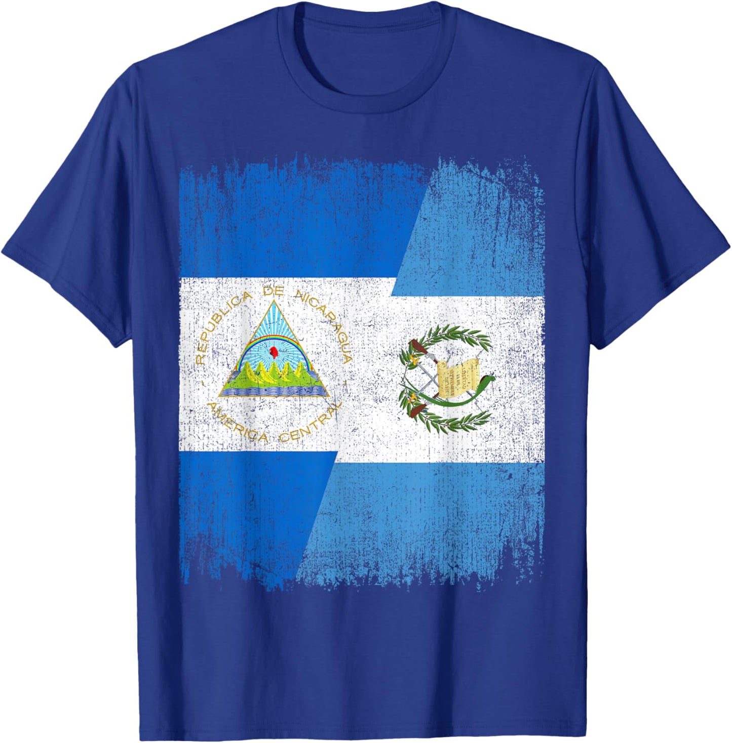 Half Nicaragua Guatemala Split Flag Nicaraguan Pride Roots T-Shirt - T-Shirt | Royal