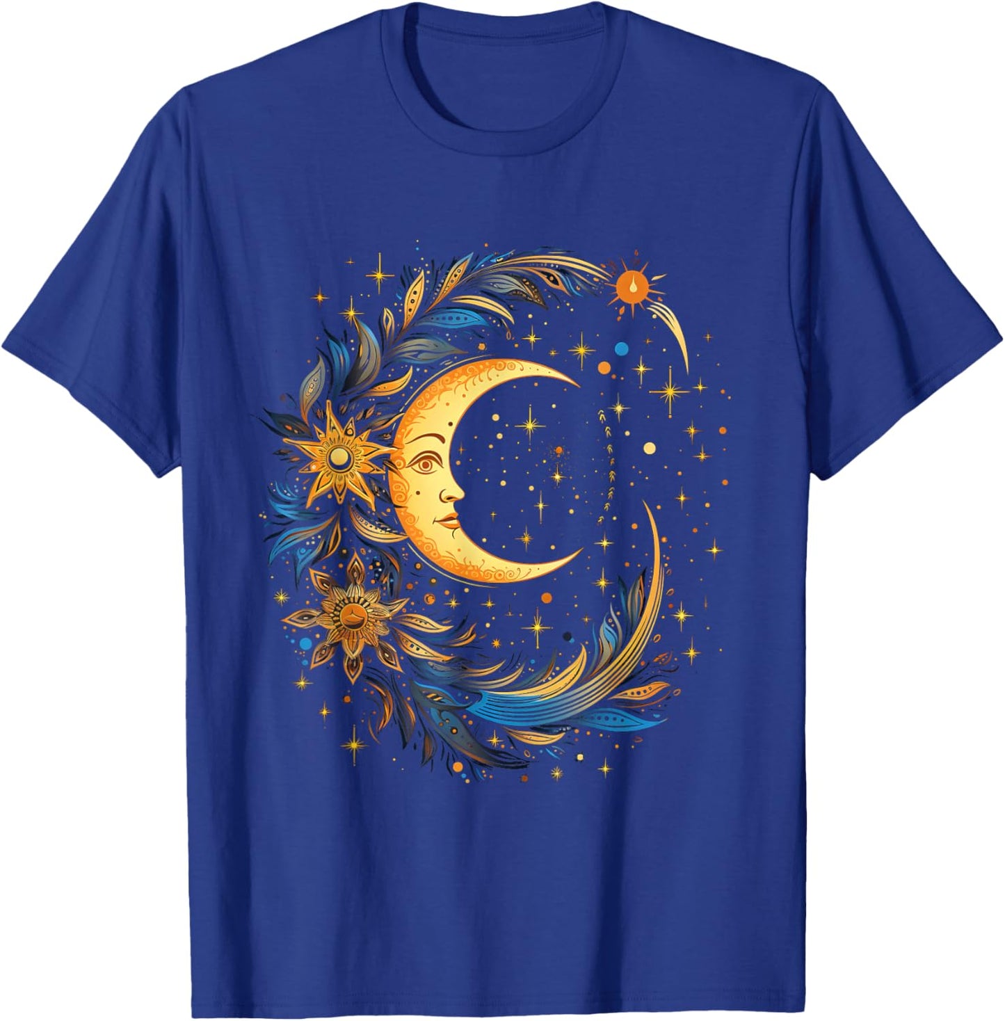 Mystic Sun and Moon Woman Mystical Flowers Aesthetic T-Shirt - T-Shirt | Royal