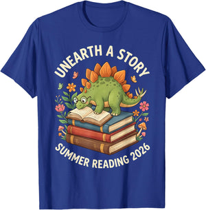 Unreath a Story Summer Library Reading 2026 Dinosaur Book T-Shirt - T-Shirt | Royal