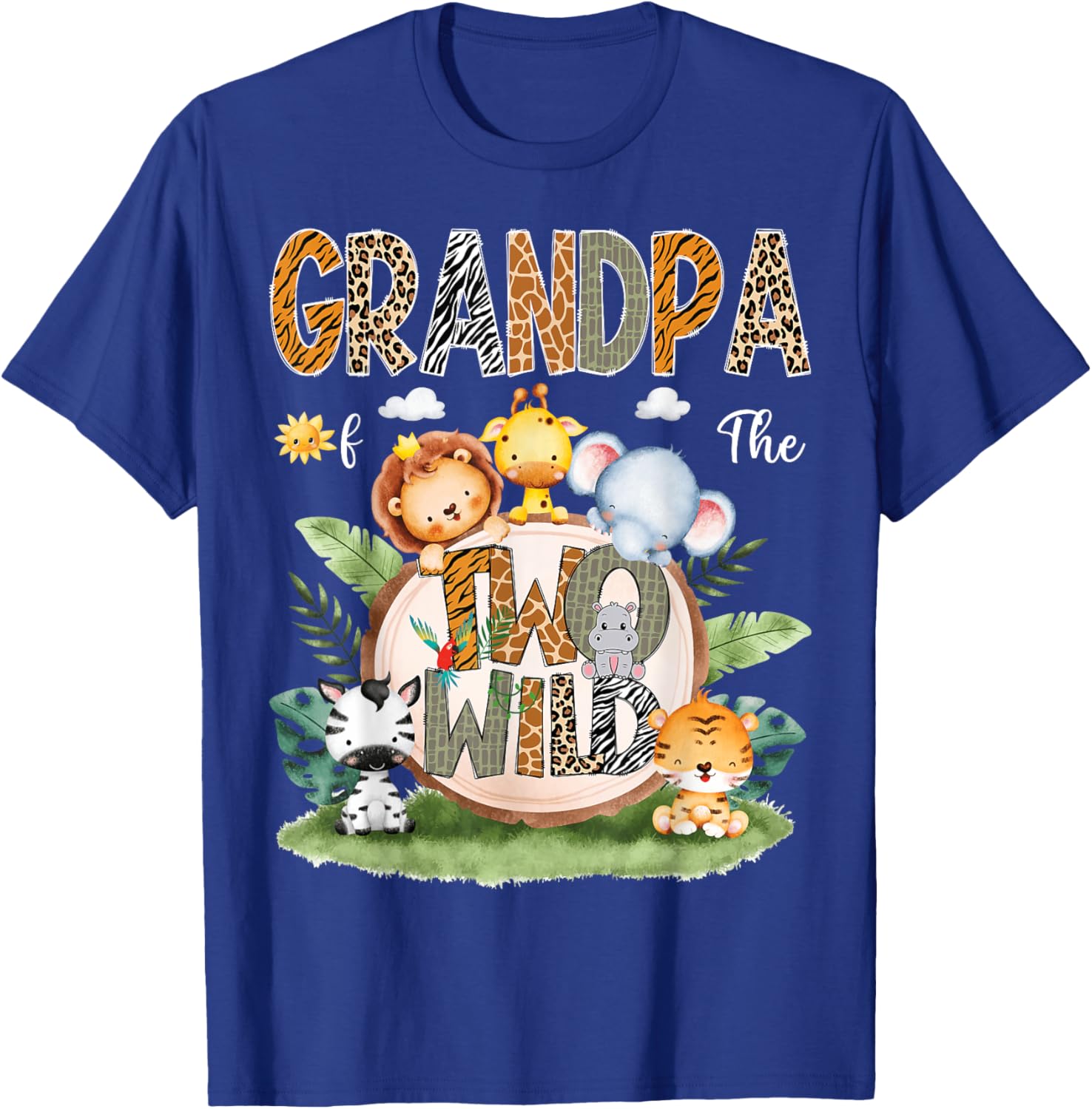 Grandpa Of The Two Wild 2Nd Birthday Safari Animal Lover T-Shirt - T-Shirt | Royal