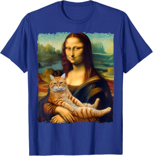 Mona Lisa Holding Cat Portrait Art Painting Kitty Cat Mom Men Women Kids T-Shirt - T-Shirt | Royal