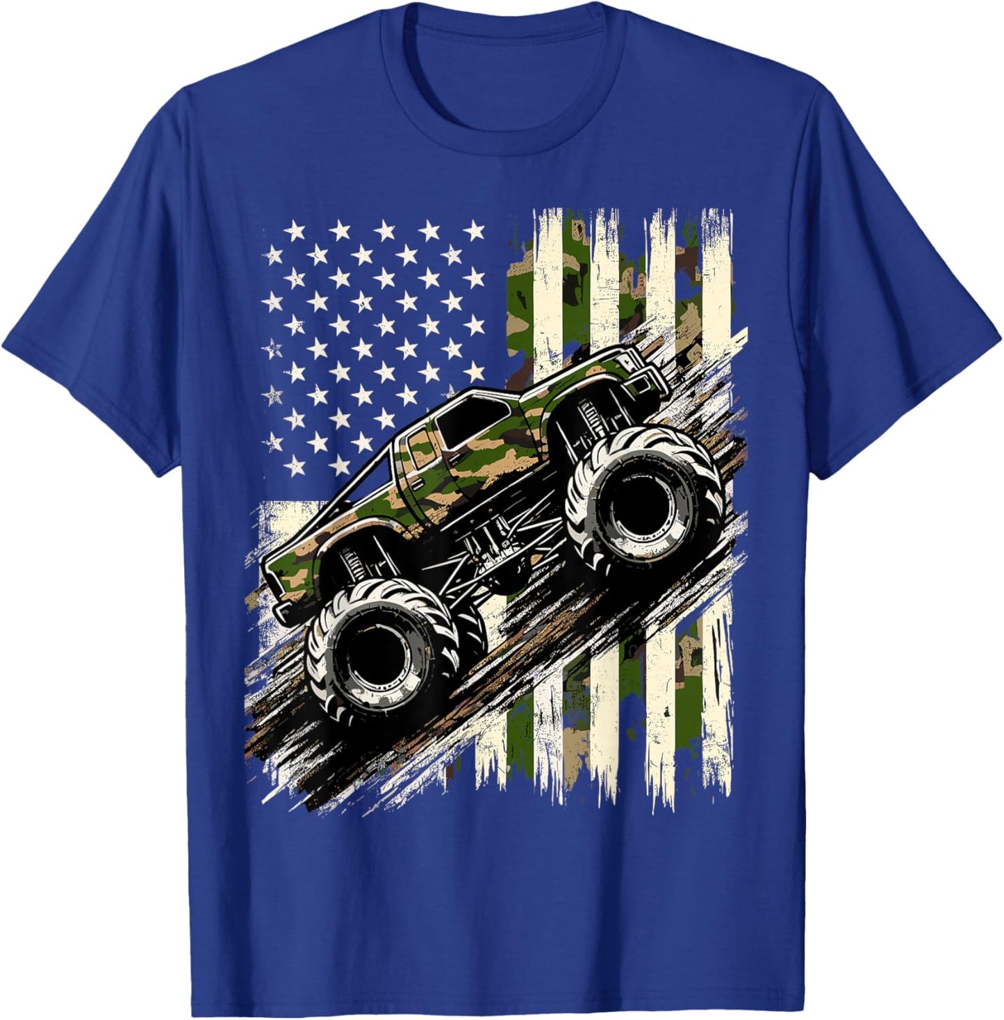 Monster Trucker Camo USA Flag American T-Shirt - T-Shirt | Royal