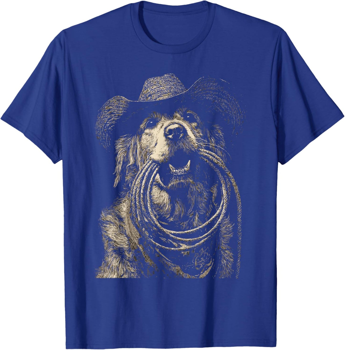 Rustic Golden Retriever with Cowboy Hat Lasso Western Dog T-Shirt - T-Shirt | Royal
