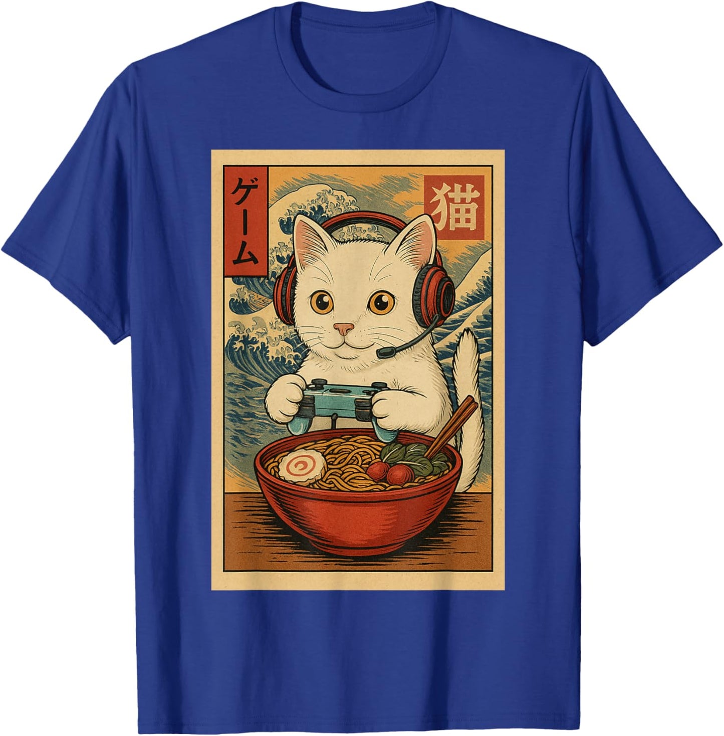 Kawaii Anime Gamer Cat Ramen Retro Japanese Gaming Funny T-Shirt - T-Shirt | Royal