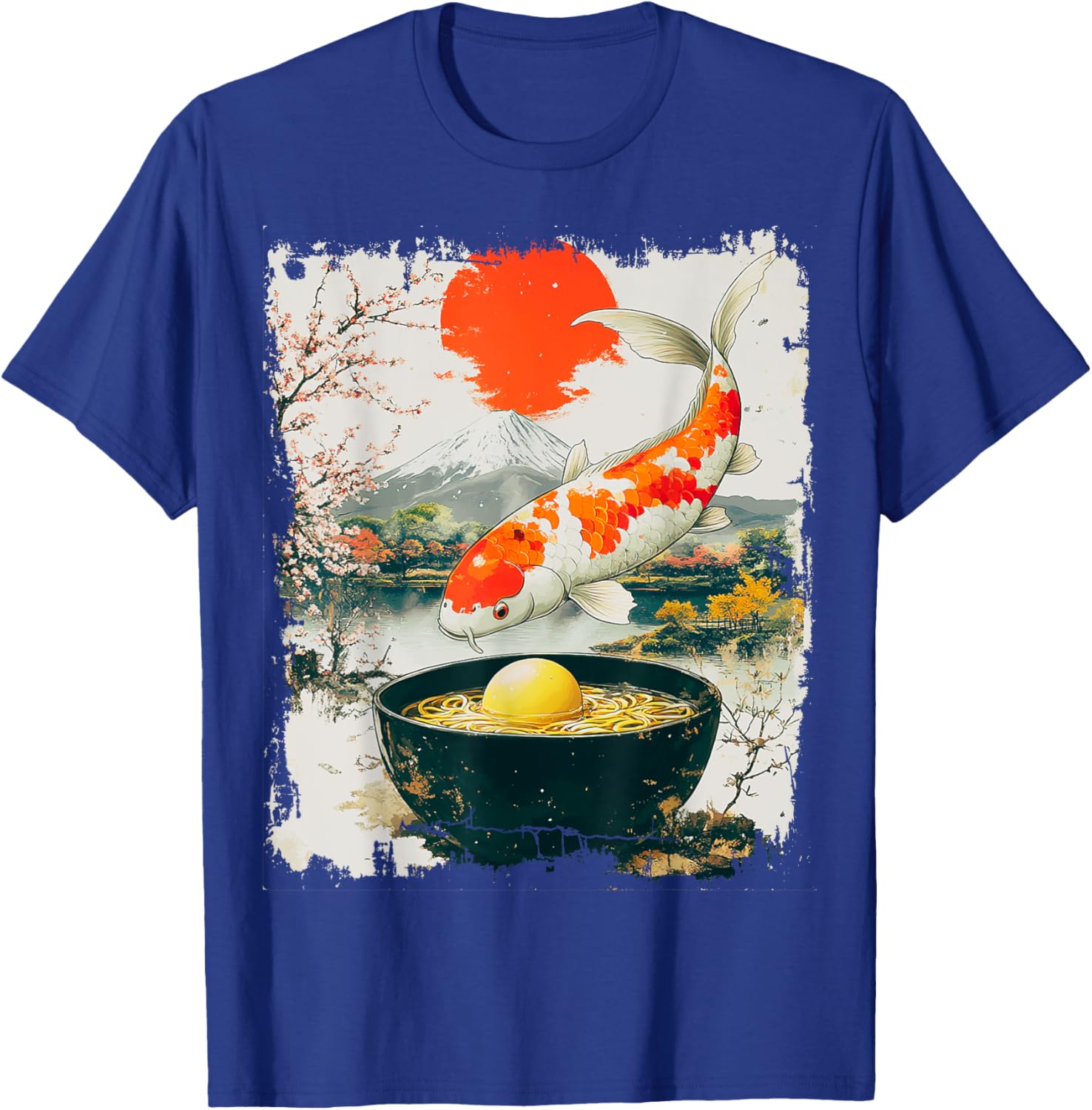 Kawaii Anime Koi Fish Eating Ramen Funny Japanese Graphic T-Shirt - T-Shirt | Royal