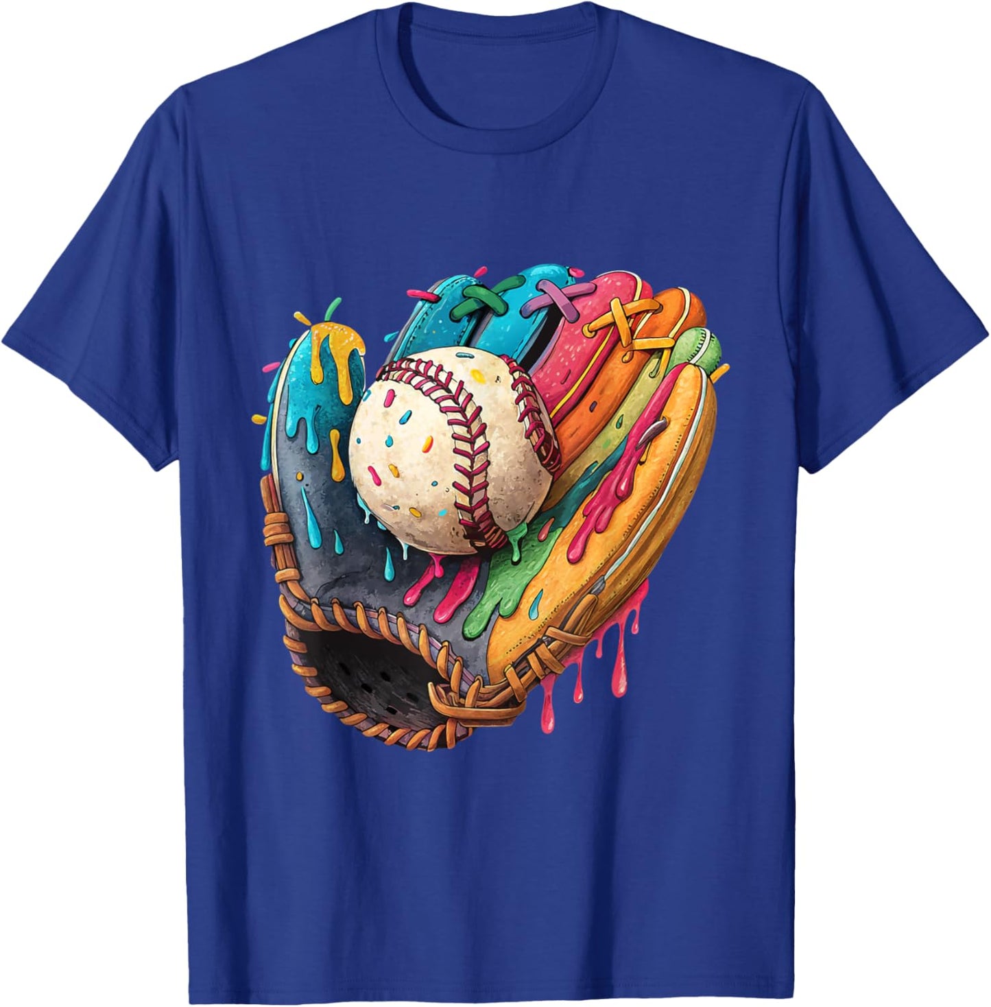 Baseball Drip Ice Cream Sprinkles Colorful Baseball Glove T-Shirt - T-Shirt | Royal