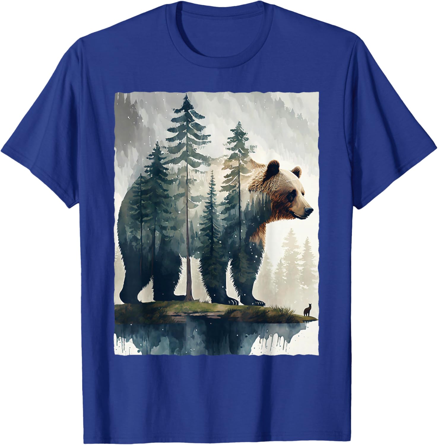 Grizzly Bear Forest Silhouette Nature Hiking Camping Art T-Shirt - T-Shirt | Royal