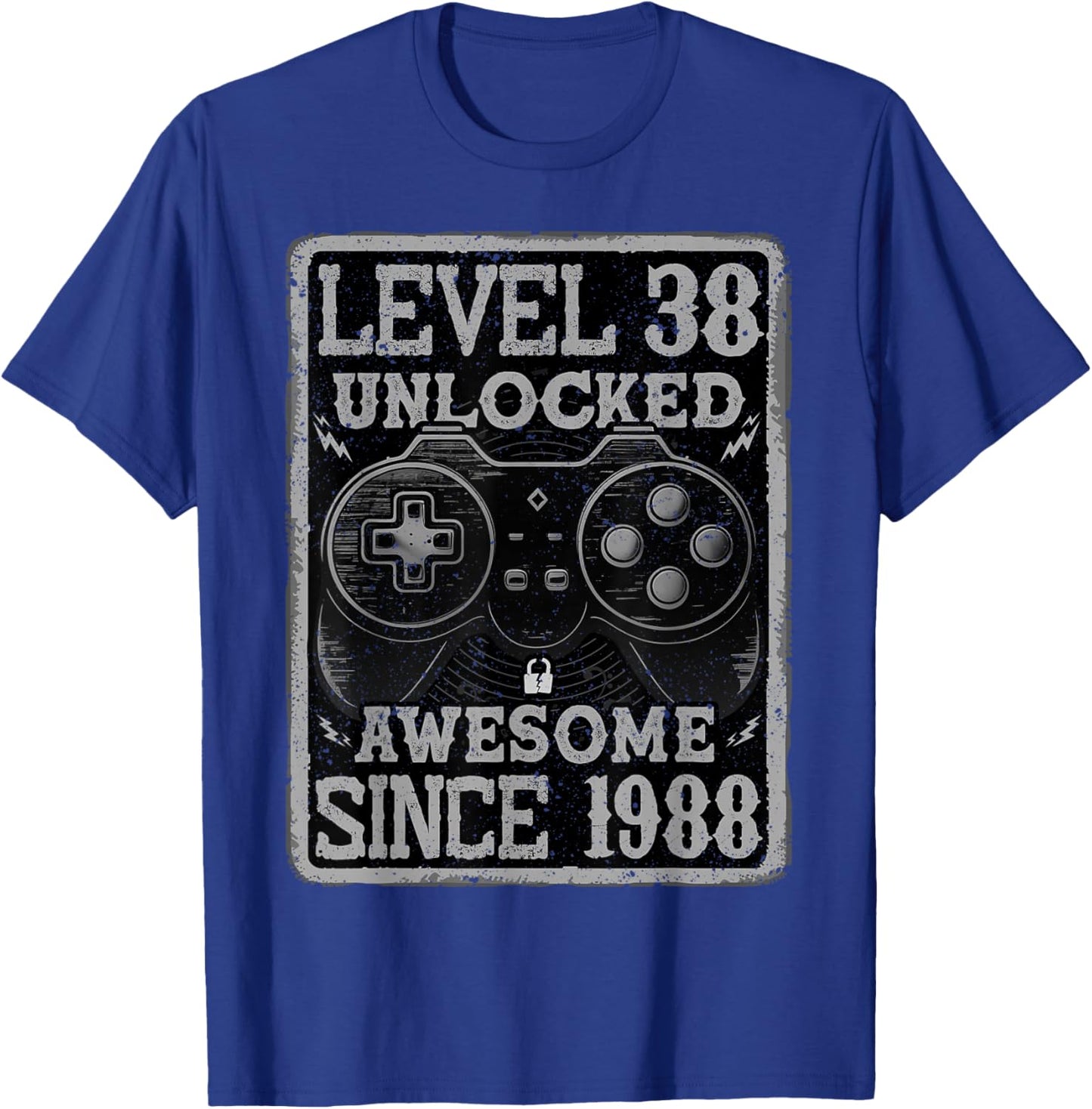 Level 38 Unlocked Awesome Since 1988 38th Birthday Gaming T-Shirt - T-Shirt | Royal