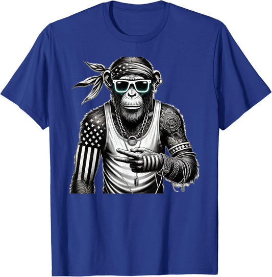 Funny Monkey with sunglasses cool street skateboard T-Shirt - T-Shirt | Royal
