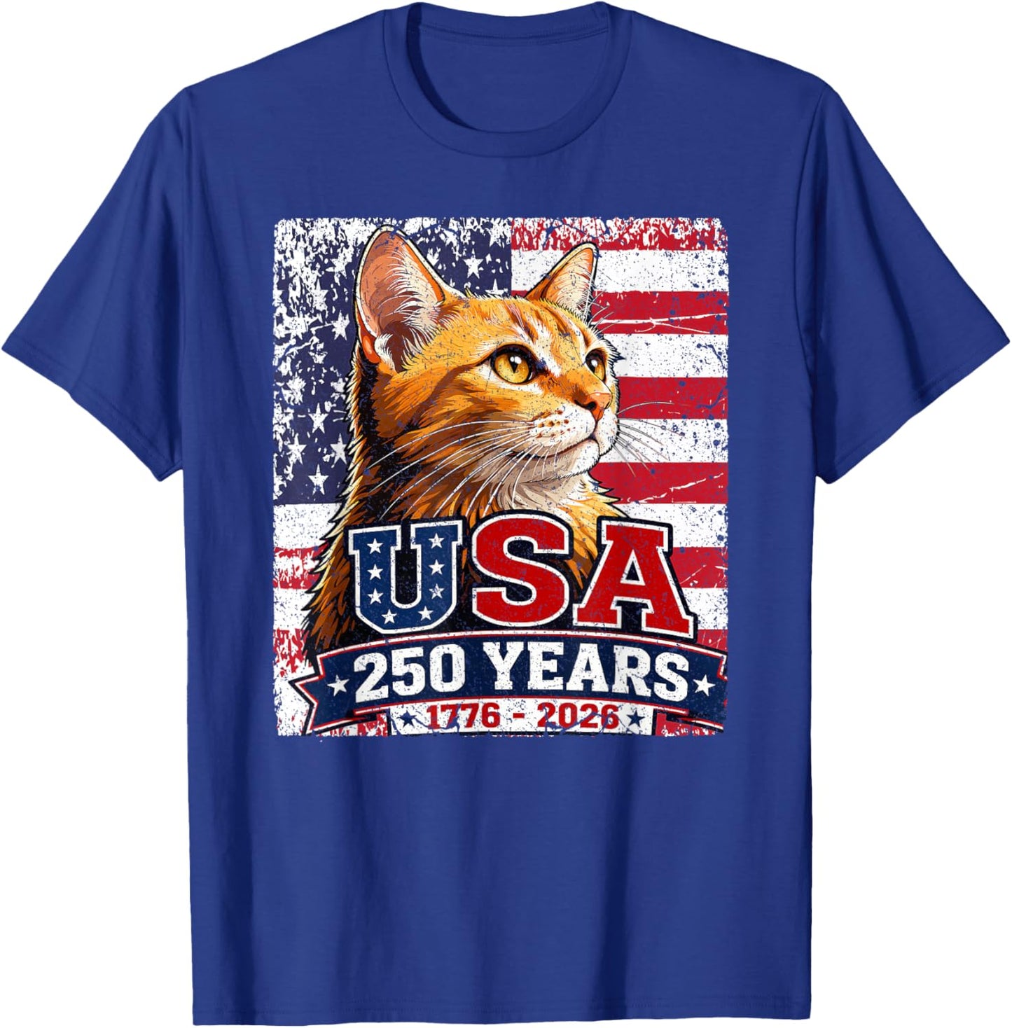 Yellow Tabby Patriotic Cat 250 Years Birthday USA T-Shirt - T-Shirt | Royal