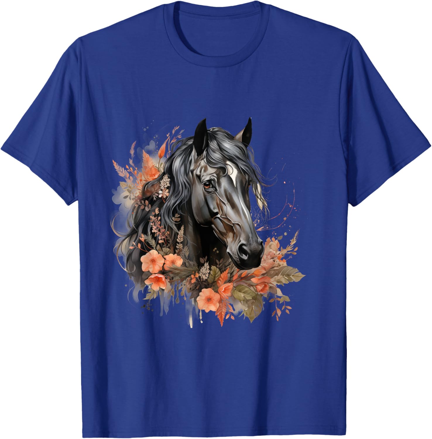 Floral Wild Horse Country Horse Riding , Small, Black T-Shirt - T-Shirt | Royal