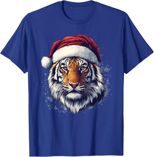Tiger Santa Hat Funny Zookeeper Tiger Lover Christmas Pajama T-Shirt - T-Shirt | Royal