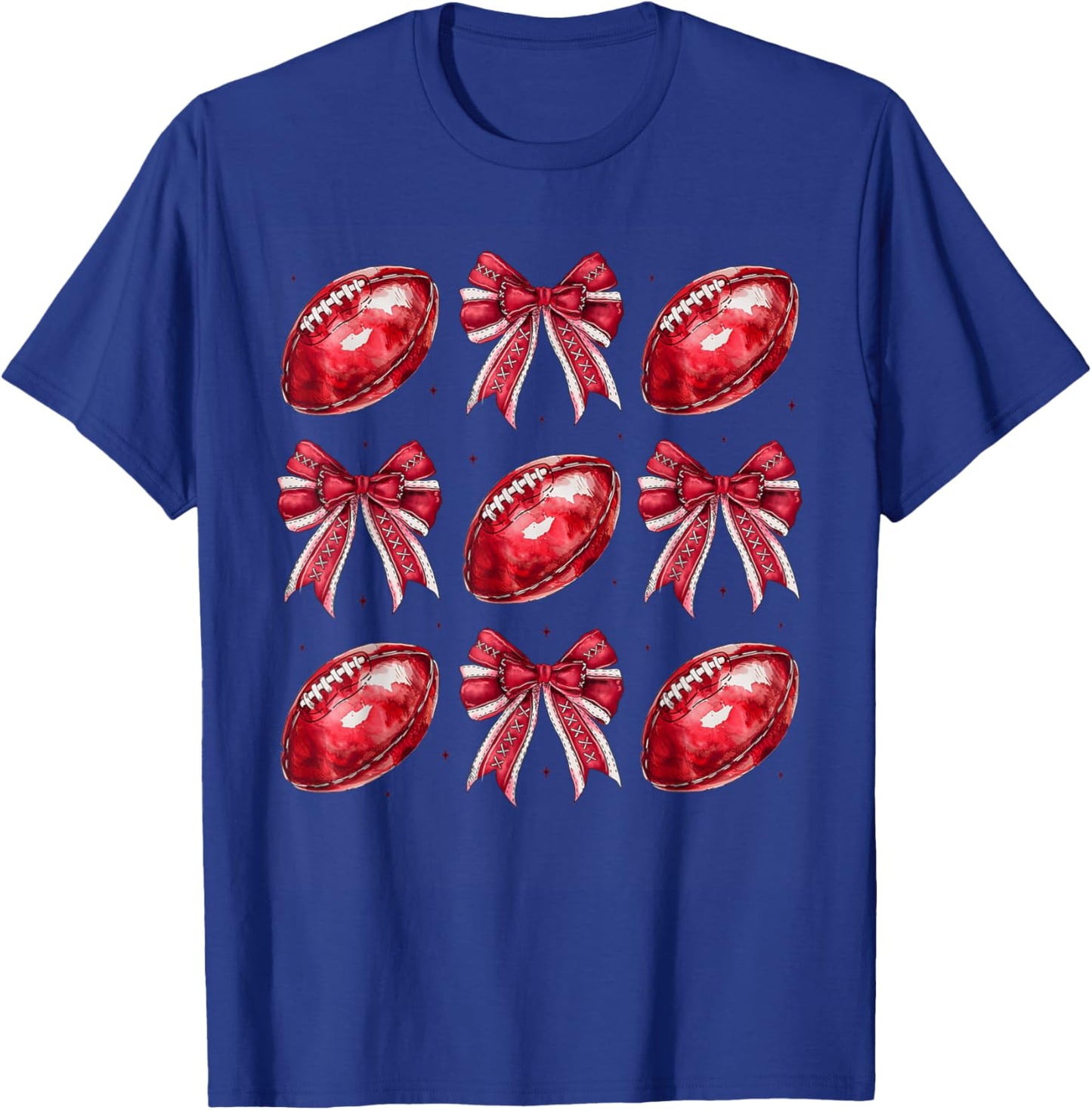 Cute Coquette Bow Game Day American Football Player Coach T-Shirt - T-Shirt | Royal