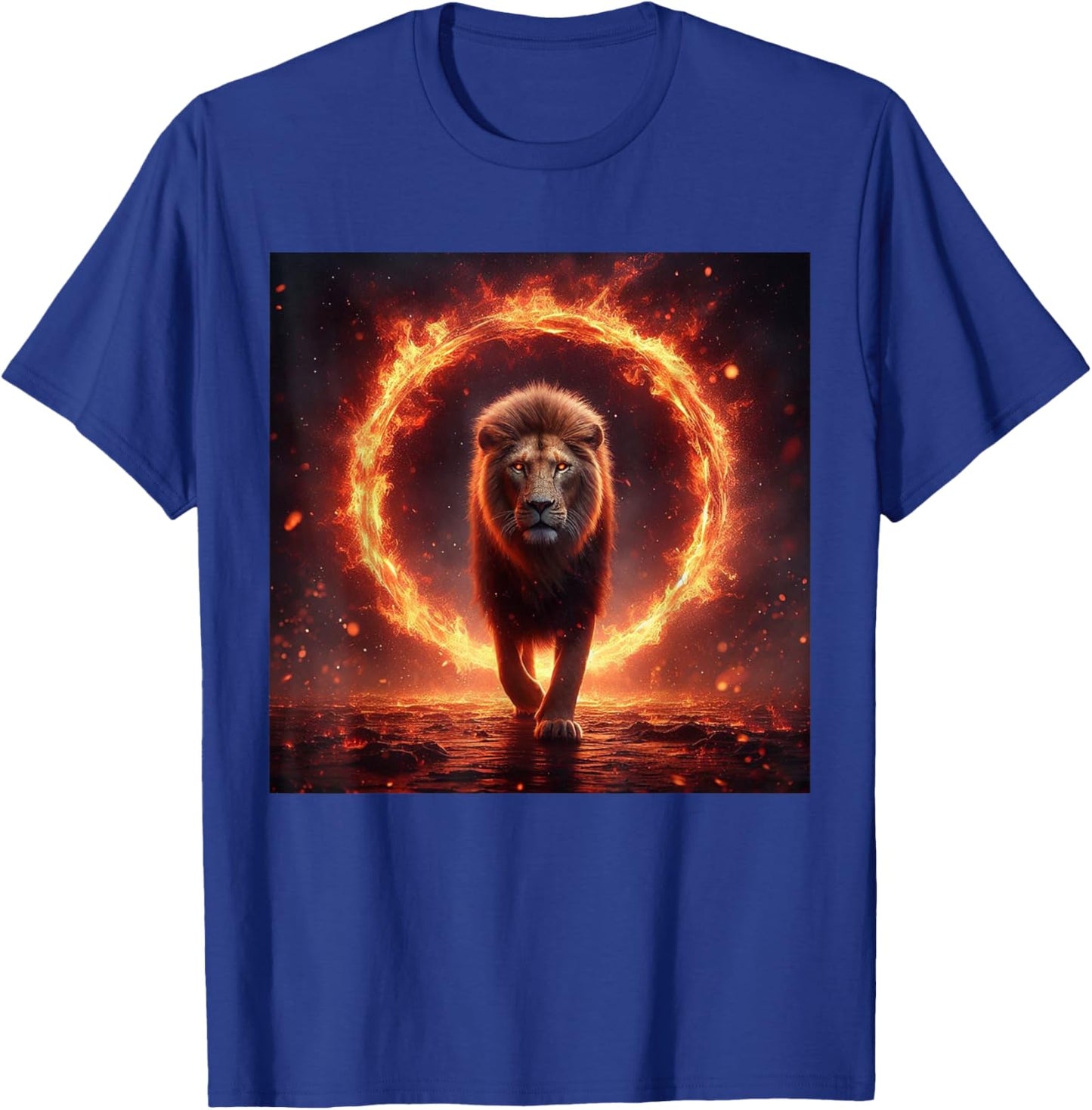 Safari Lion Walking Through Fire - Animal Big Cat Nature Men Women Girls Kids T-Shirt - T-Shirt | Royal
