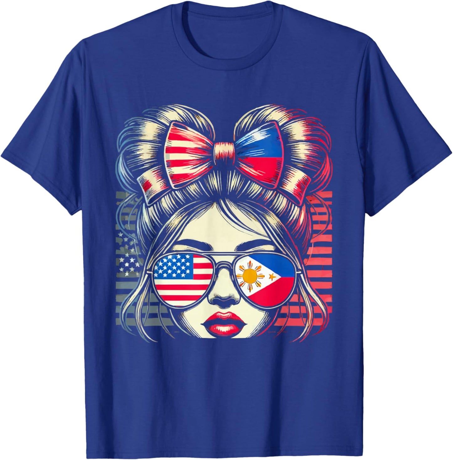 Half Filipino Half American USA Flag Philippines America T-Shirt - T-Shirt | Royal