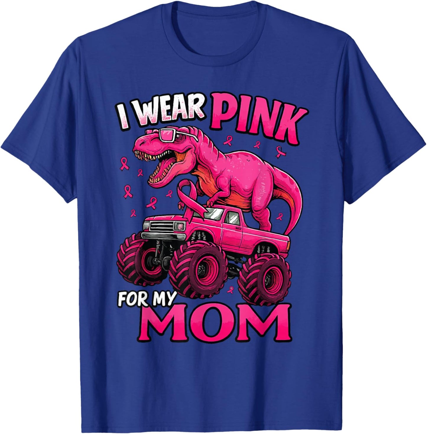 I Wear Pink for My Mom Breast Cancer Awareness Dinosaur Kids T-Shirt - T-Shirt | Royal