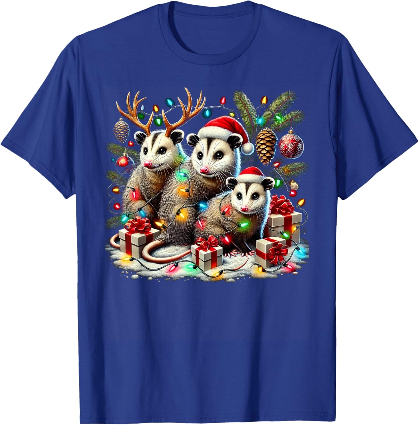 Hilarious Opossums in Christmas Lights Holiday Possum Spirit T-Shirt - T-Shirt | Royal