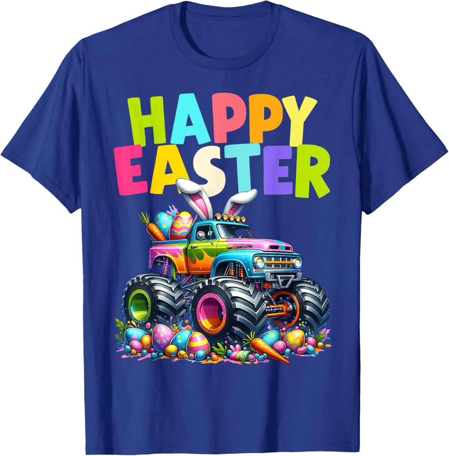 Boys Happy Easter Monster Truck Easter Eggs Hunt Toddler Kid T-Shirt - T-Shirt | Royal