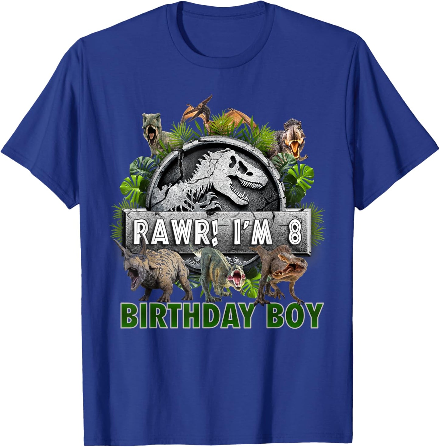 Kids 8 Year Old Shirt 8th Birthday Boy T Rex Dinosaur T-Shirt - T-Shirt | Royal