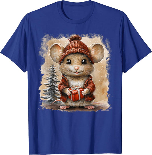 Cute Mouse Christmas Mouse Wearing Santa Hat Matching Pajama T-Shirt - T-Shirt | Royal