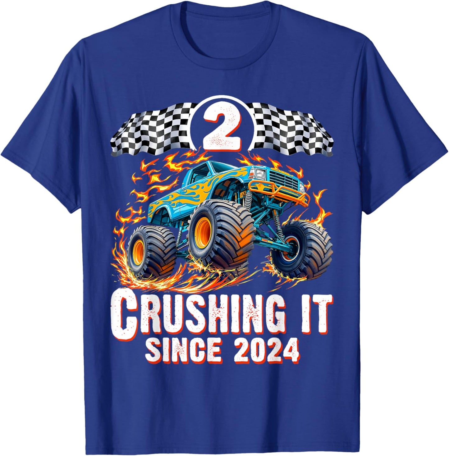 Birthday Monster Truck 2 Year Old Boys 2nd Party Born 2024 T-Shirt - T-Shirt | Royal