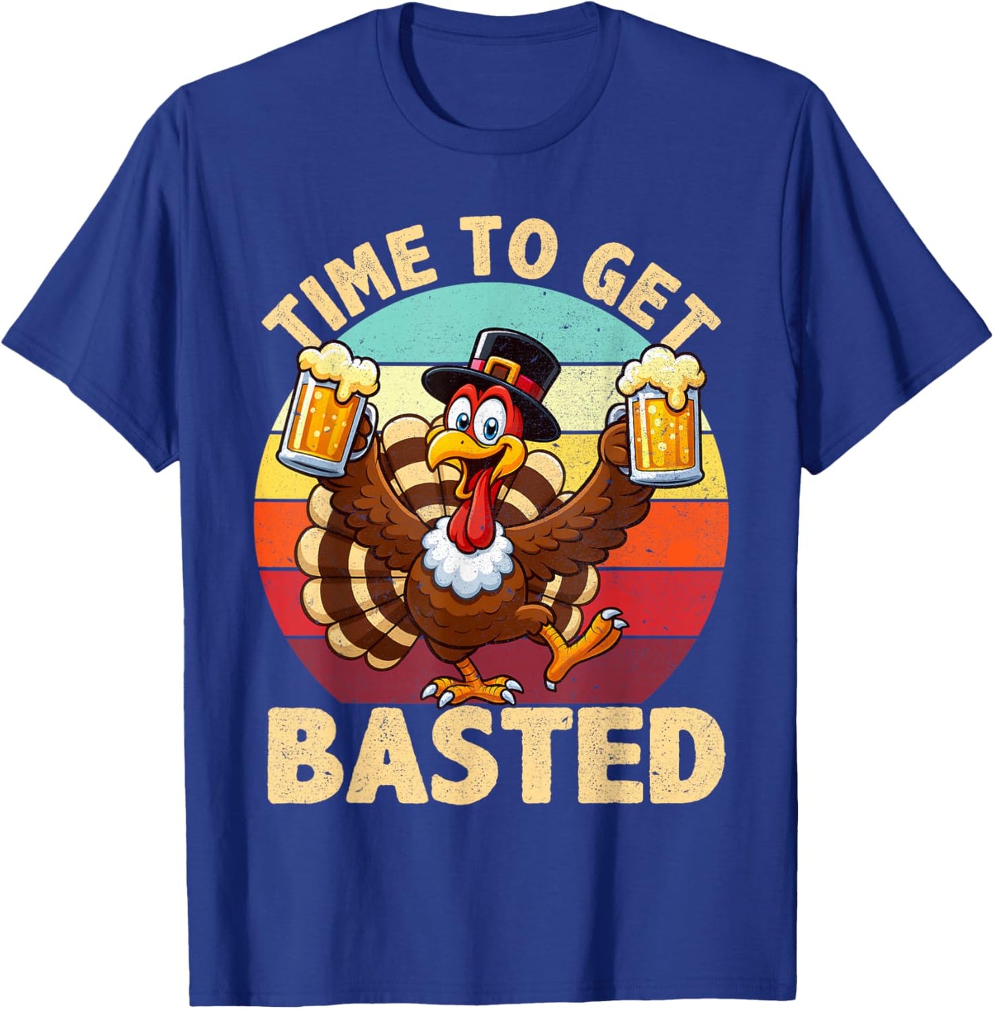 Time to Get Basted Turkey Funny Fall Thanksgiving Men T-Shirt - T-Shirt | Royal