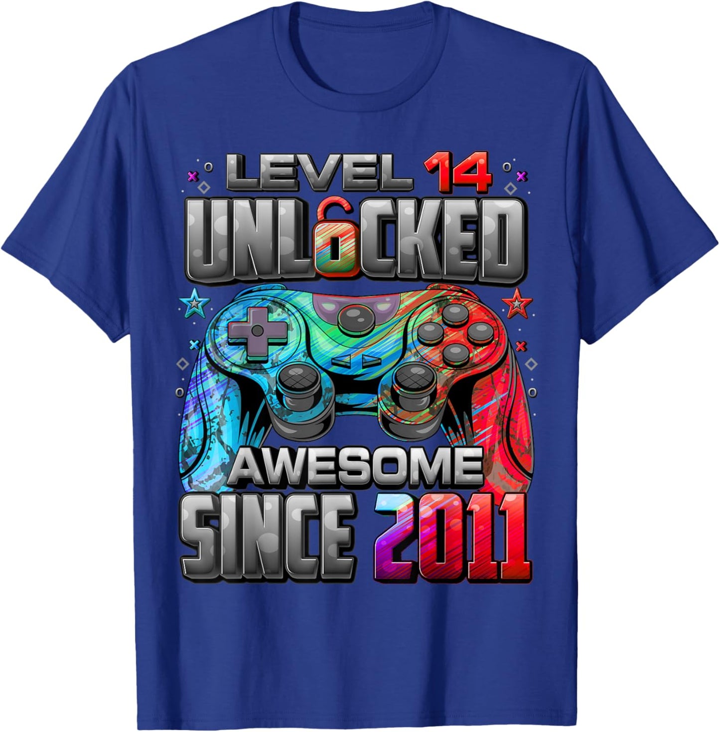Level 14 Unlocked Awesome Since 2011 14th Birthday Gaming T-Shirt - T-Shirt | Royal