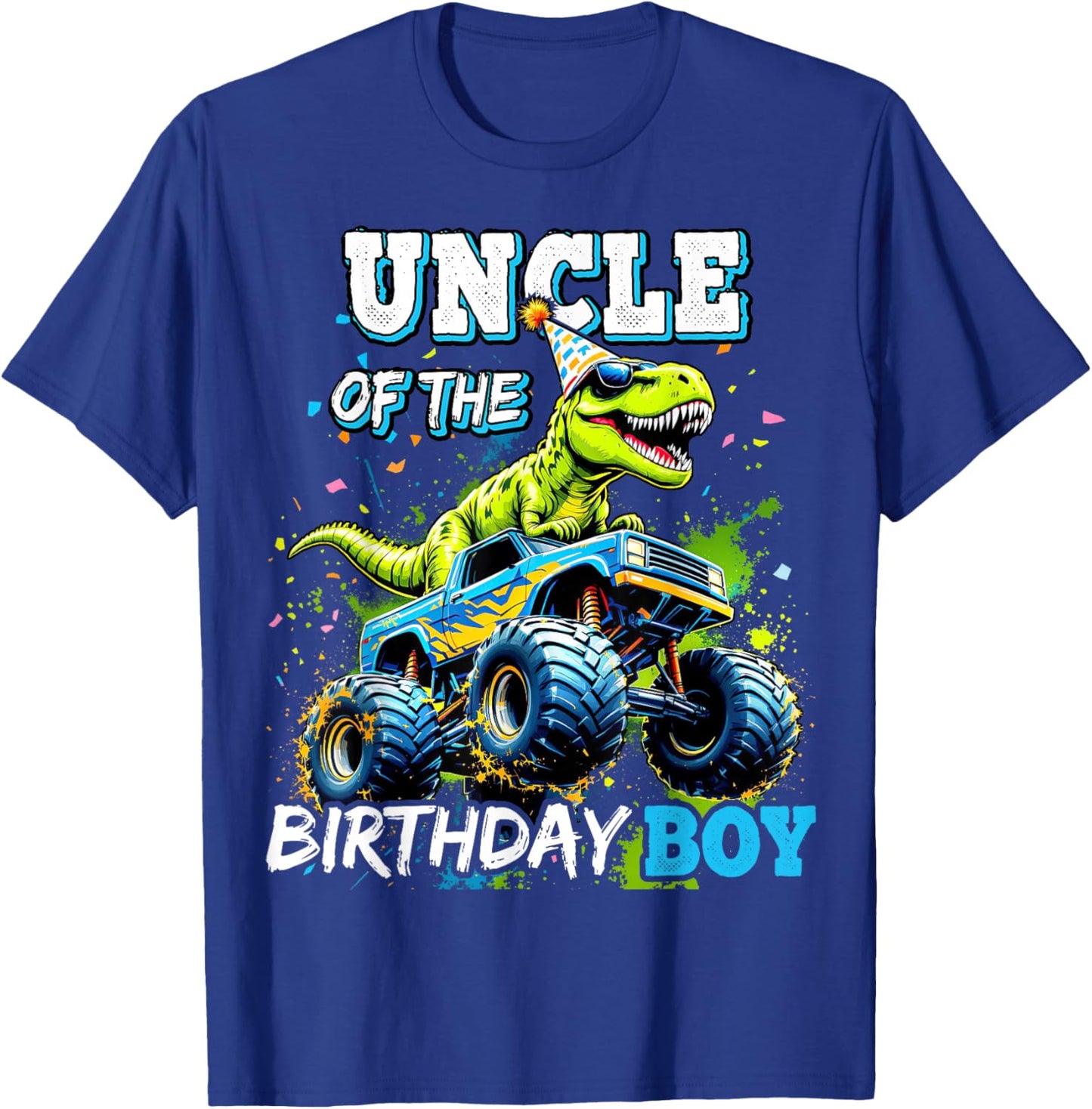 Uncle of the Birthday Boy Monster Truck Dinosaur Party T Rex T-Shirt - T-Shirt | Royal