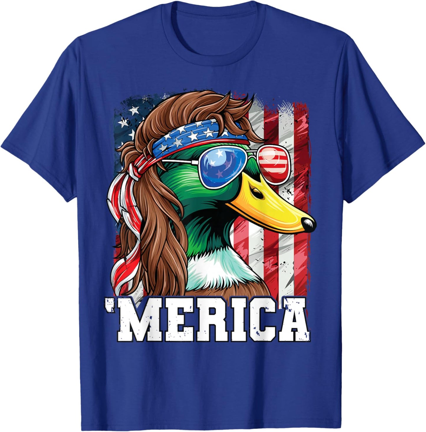Merica USA American Flag Patriotic 4th of July Duck Hunting T-Shirt - T-Shirt | Royal