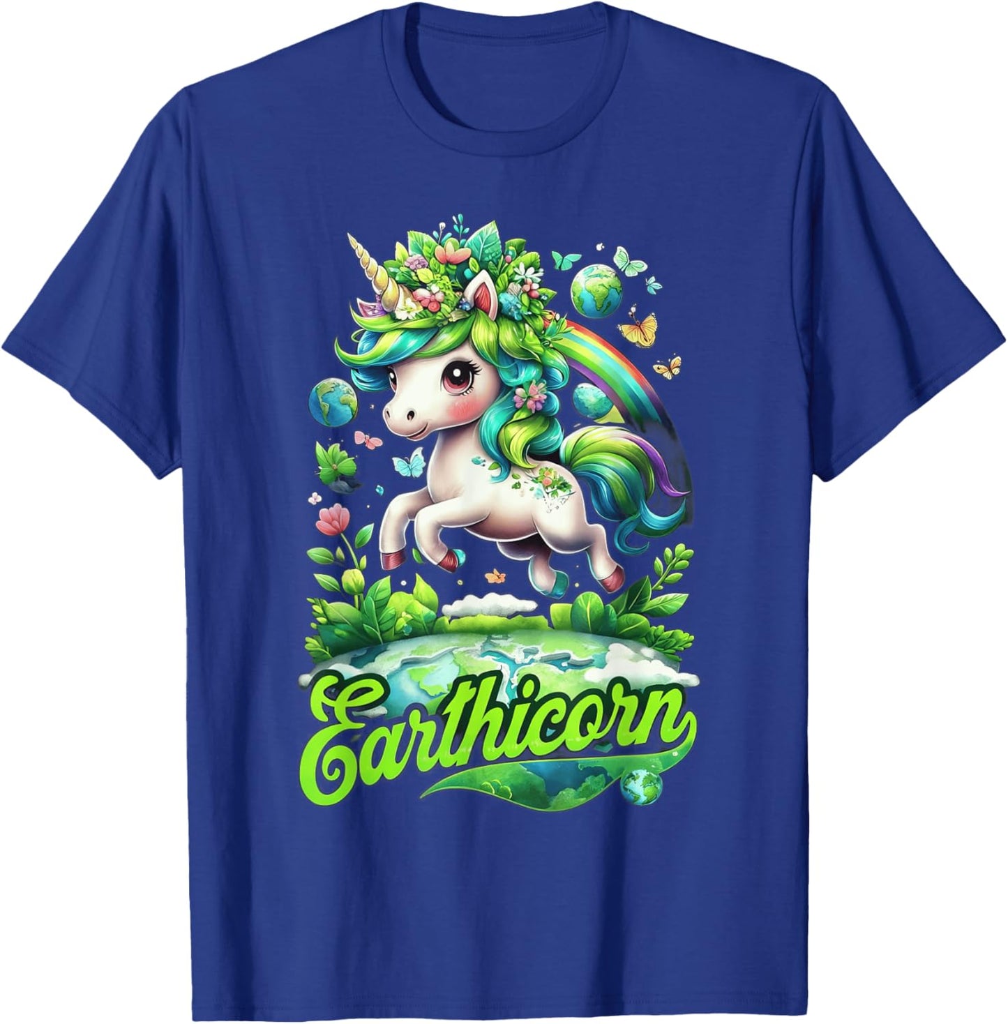 Earthicorn Unicorn Earth Day Kids Girls Go Green T-Shirt - T-Shirt | Royal