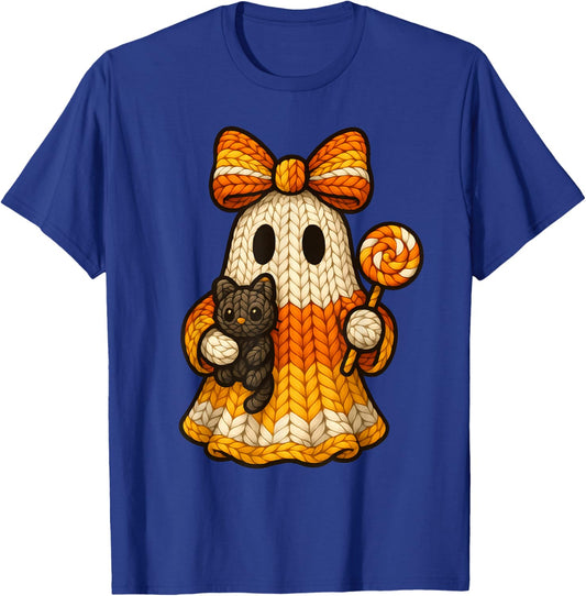 Ghost Coquette Black Cat Knitting Crocheting Yarn Halloween T-Shirt - T-Shirt | Royal