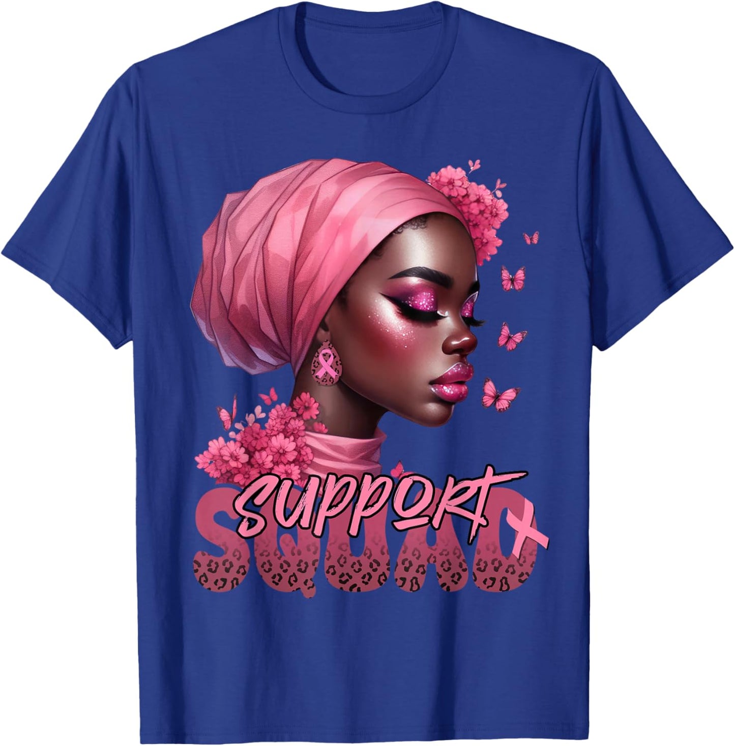 Breast Cancer Black Woman Shirt Support Squad Black Women T-Shirt - T-Shirt | Royal