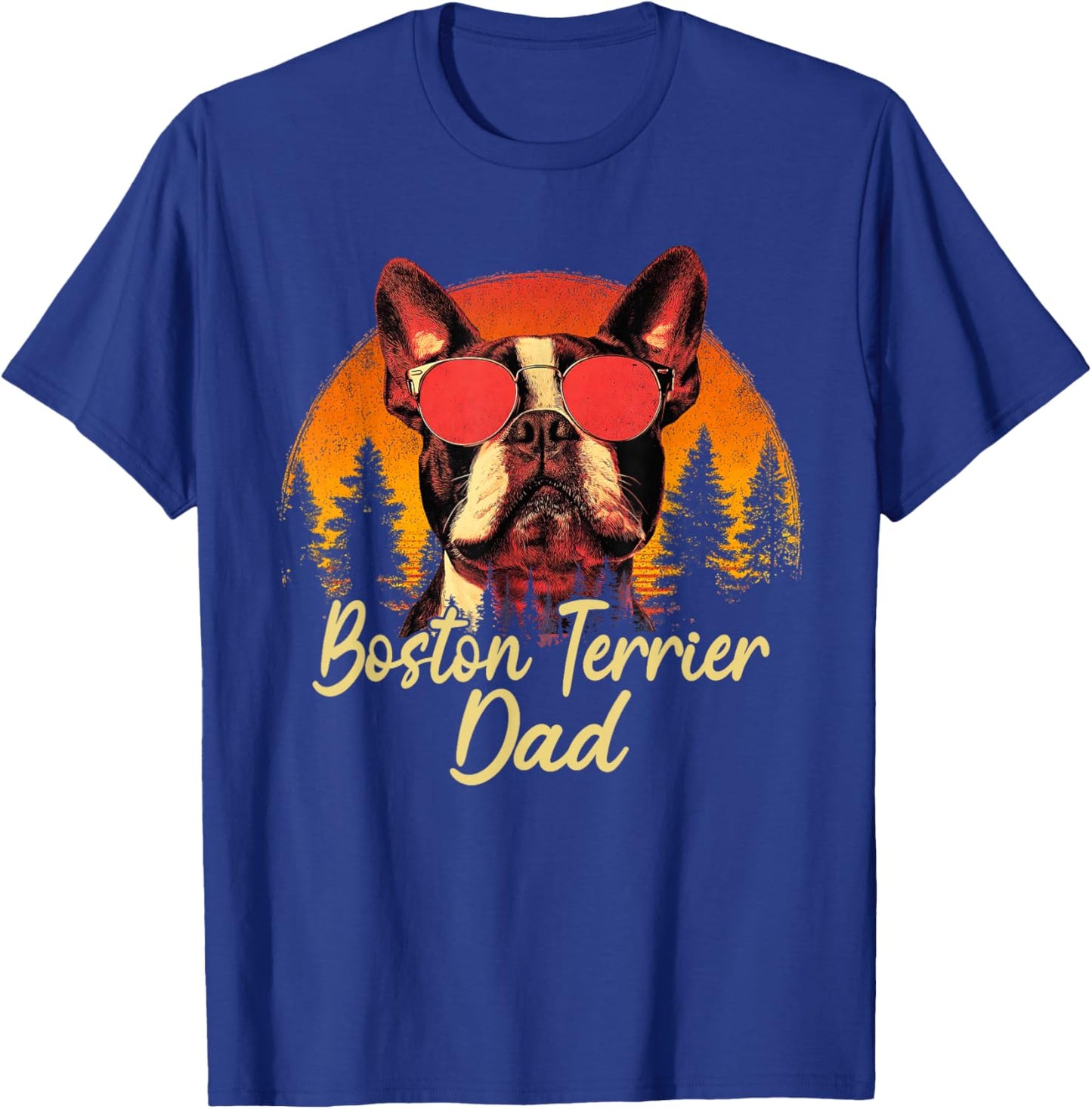 Best Boston Terrier Dad Vintage Fathers Day Dog Lover Men T-Shirt - T-Shirt | Royal