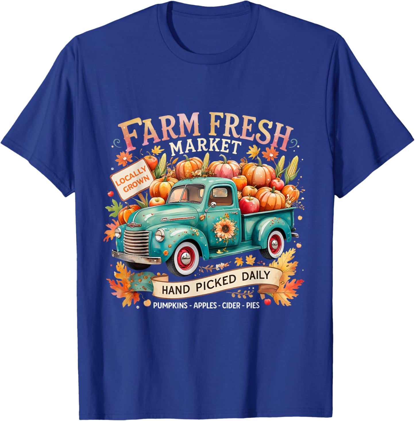 Farm Fresh Market Vintage Truck Pumpkin Fall T-Shirt - T-Shirt | Royal
