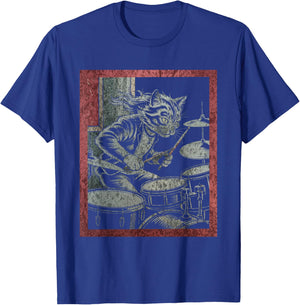 Drums Cat Music Drummer Drum Player Chaton Drummist T-Shirt - T-Shirt | Royal