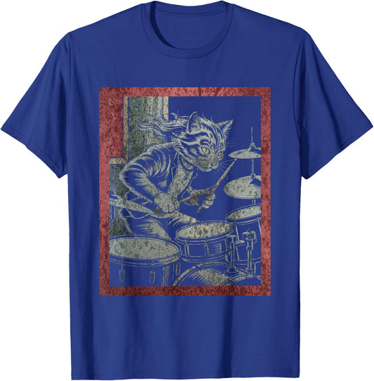 Drums Cat Music Drummer Drum Player Chaton Drummist T-Shirt - T-Shirt | Royal